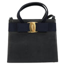 Salvatore Ferragamo Vala Hand Bag Leather 2way Navy Gold Auth ka4752-13