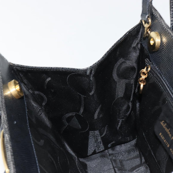 Salvatore Ferragamo Vala Hand Bag Leather 2way Navy Gold Auth ka4752