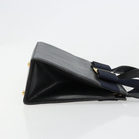 Salvatore Ferragamo Vala Hand Bag Leather 2way Navy Gold Auth ka4752