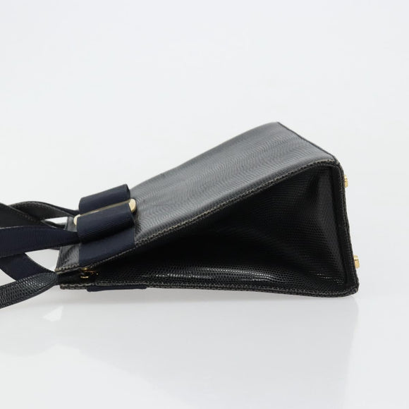 Salvatore Ferragamo Vala Hand Bag Leather 2way Navy Gold Auth ka4752