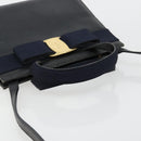 Salvatore Ferragamo Vala Hand Bag Leather 2way Navy Gold Auth ka4752-7