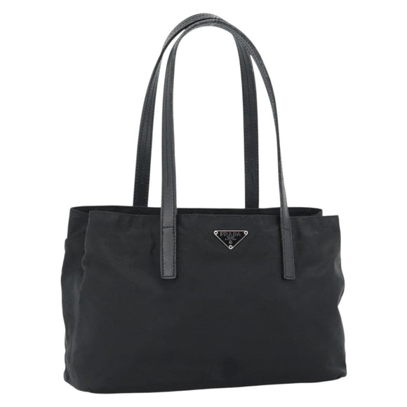 PRADA Tote Bag Nylon Leather Black Silver Auth ka4753A