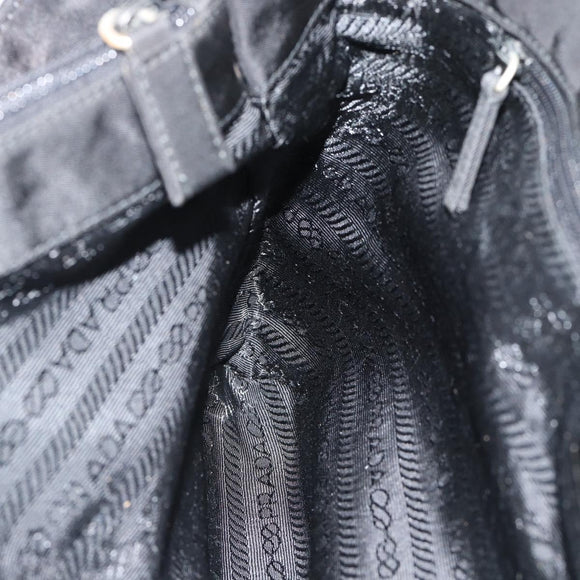 PRADA Tote Bag Nylon Leather Black Silver Auth ka4753A
