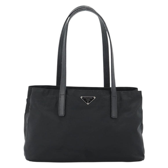 PRADA Tote Bag Nylon Leather Black Silver Auth ka4753A