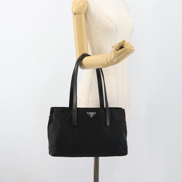 PRADA Tote Bag Nylon Leather Black Silver Auth ka4753A