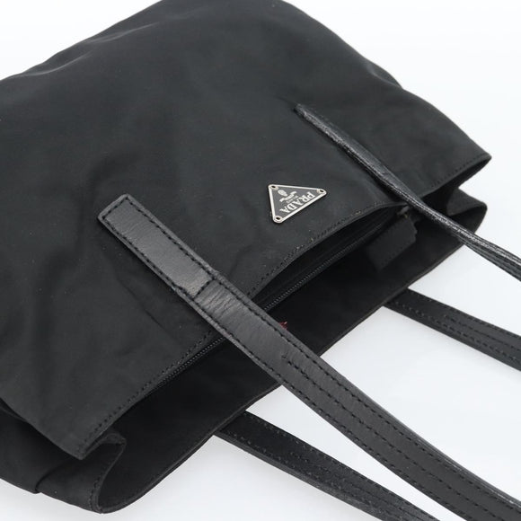 PRADA Tote Bag Nylon Leather Black Silver Auth ka4753A