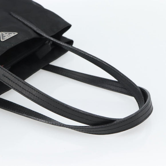 PRADA Tote Bag Nylon Leather Black Silver Auth ka4753A