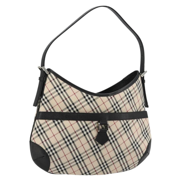 BURBERRY Nova Check Shoulder Bag Canvas Leather Beige Silver Auth ka4754V