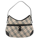 BURBERRY Nova Check Shoulder Bag Canvas Leather Beige Silver Auth ka4754V-13