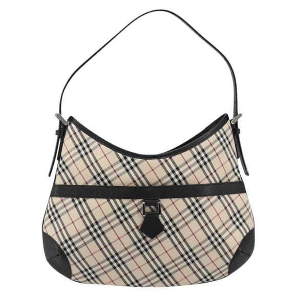 BURBERRY Nova Check Shoulder Bag Canvas Leather Beige Silver Auth ka4754V