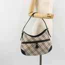 BURBERRY Nova Check Shoulder Bag Canvas Leather Beige Silver Auth ka4754V-24