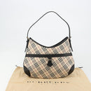 BURBERRY Nova Check Shoulder Bag Canvas Leather Beige Silver Auth ka4754V-12
