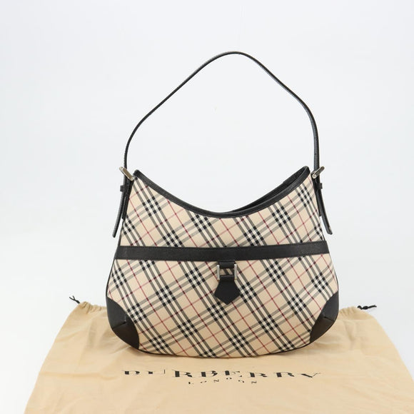 BURBERRY Nova Check Shoulder Bag Canvas Leather Beige Silver Auth ka4754V