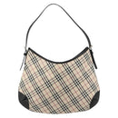 BURBERRY Nova Check Shoulder Bag Canvas Leather Beige Silver Auth ka4754V-2