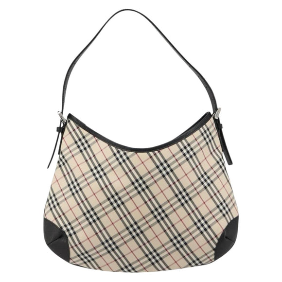 BURBERRY Nova Check Shoulder Bag Canvas Leather Beige Silver Auth ka4754V