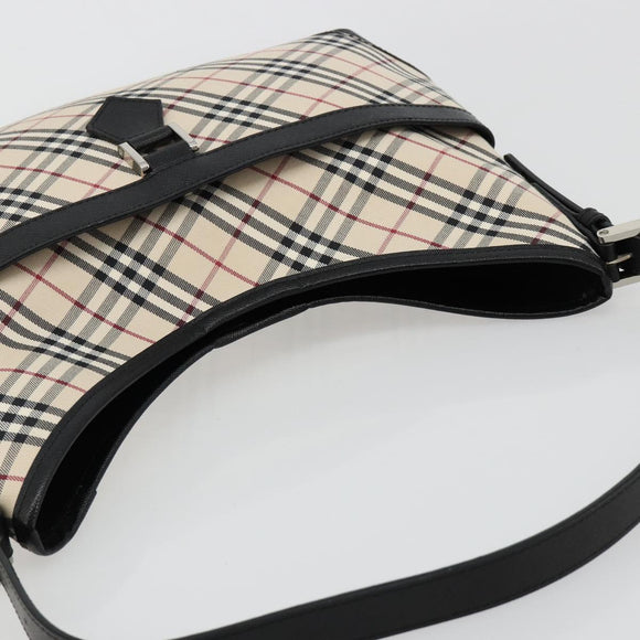 BURBERRY Nova Check Shoulder Bag Canvas Leather Beige Silver Auth ka4754V