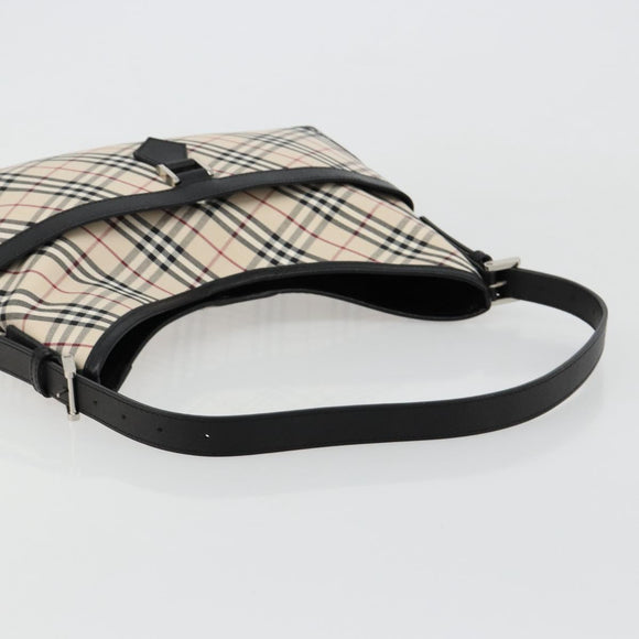 BURBERRY Nova Check Shoulder Bag Canvas Leather Beige Silver Auth ka4754V
