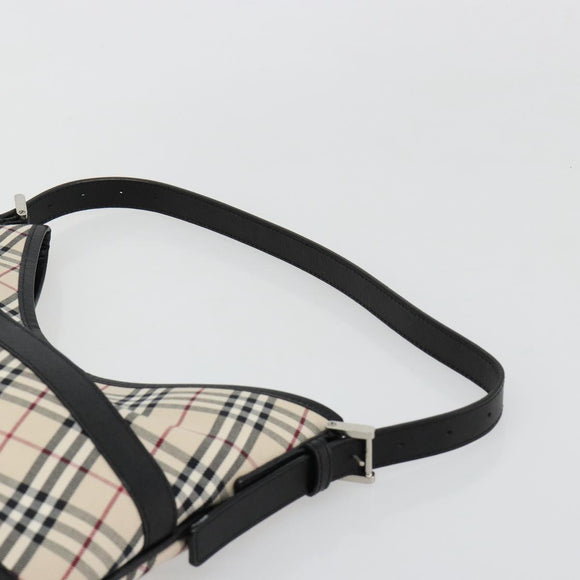 BURBERRY Nova Check Shoulder Bag Canvas Leather Beige Silver Auth ka4754V