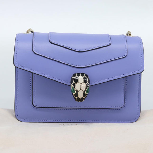 BVLGARI Chain Serpenti Shoulder Bag Leather Purple Gold Auth ka4755SAV