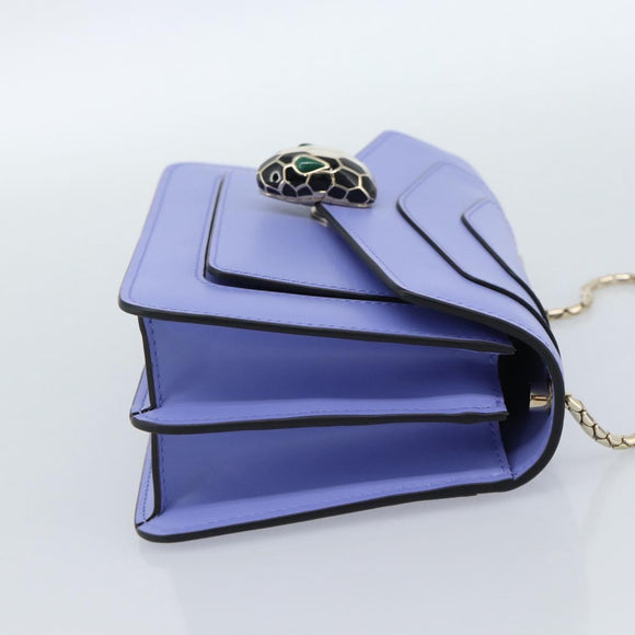 BVLGARI Chain Serpenti Shoulder Bag Leather Purple Gold Auth ka4755SAV
