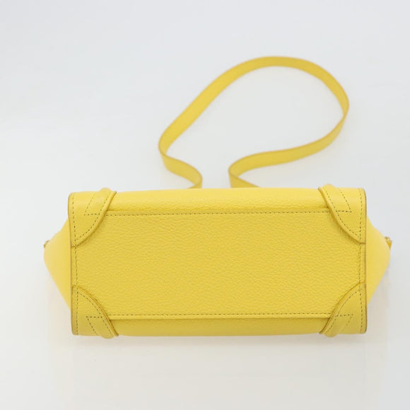 CELINE Hand Bag Leather 2way Gold Yellow Auth ka4756M