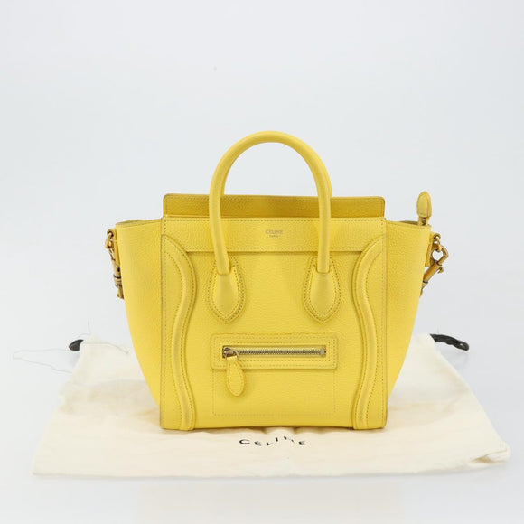 CELINE Hand Bag Leather 2way Gold Yellow Auth ka4756M