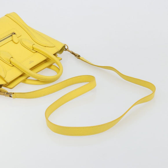 CELINE Hand Bag Leather 2way Gold Yellow Auth ka4756M