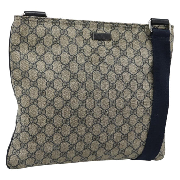 GUCCI GG Supreme Shoulder Bag PVC Navy Silver 201446 Auth ka4760