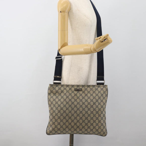 GUCCI GG Supreme Shoulder Bag PVC Navy Silver 201446 Auth ka4760