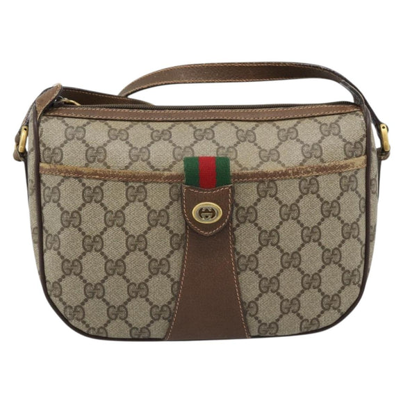 GUCCI GG Supreme Web Sherry Line Bag PVC Beige Gold 89 02 032 Auth ka4764