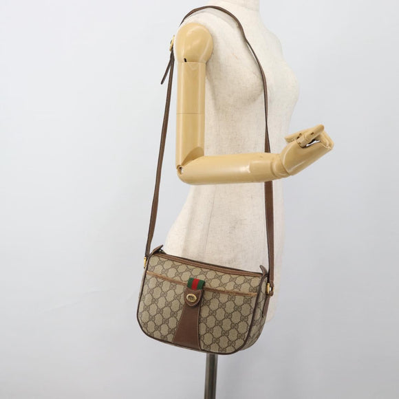 GUCCI GG Supreme Web Sherry Line Bag PVC Beige Gold 89 02 032 Auth ka4764