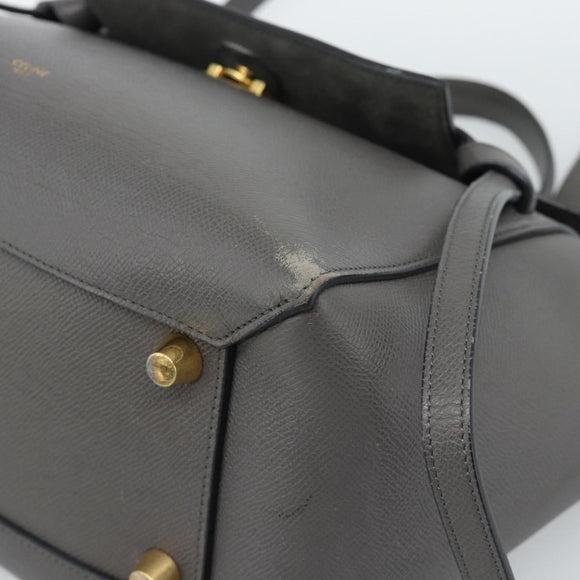 CELINE Micro Belt Hand Bag Leather 2way Gray Gold Auth ka4768V