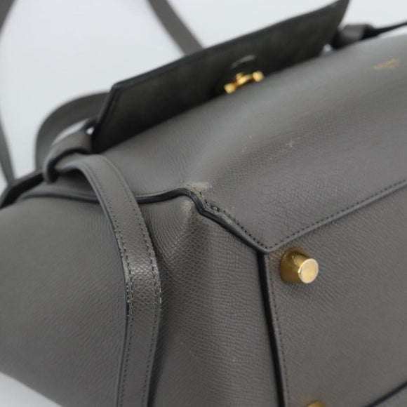 CELINE Micro Belt Hand Bag Leather 2way Gray Gold Auth ka4768V