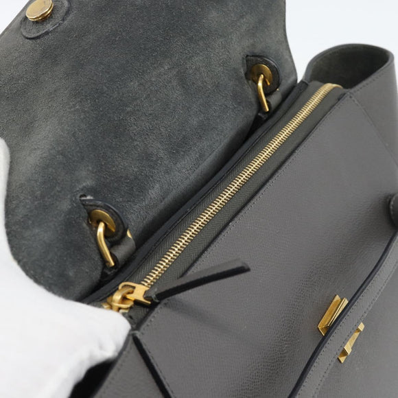 CELINE Micro Belt Hand Bag Leather 2way Gray Gold Auth ka4768V