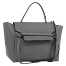 CELINE Micro Belt Hand Bag Leather 2way Gray Gold Auth ka4768V-1