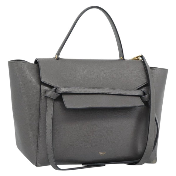 CELINE Micro Belt Hand Bag Leather 2way Gray Gold Auth ka4768V