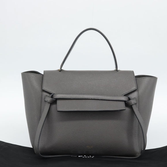 CELINE Micro Belt Hand Bag Leather 2way Gray Gold Auth ka4768V