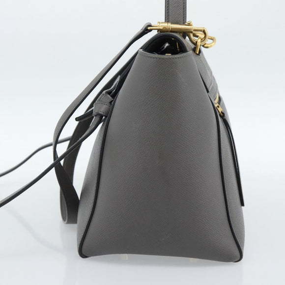 CELINE Micro Belt Hand Bag Leather 2way Gray Gold Auth ka4768V