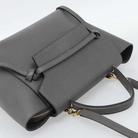 CELINE Micro Belt Hand Bag Leather 2way Gray Gold Auth ka4768V