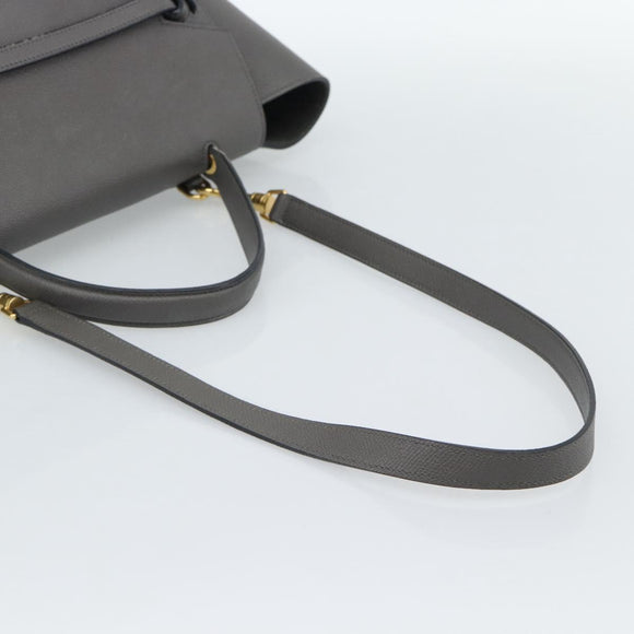 CELINE Micro Belt Hand Bag Leather 2way Gray Gold Auth ka4768V