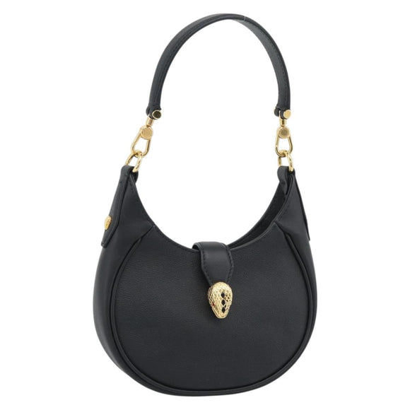 BVLGARI Hand Bag Leather 2way Black Gold Auth ka4770M