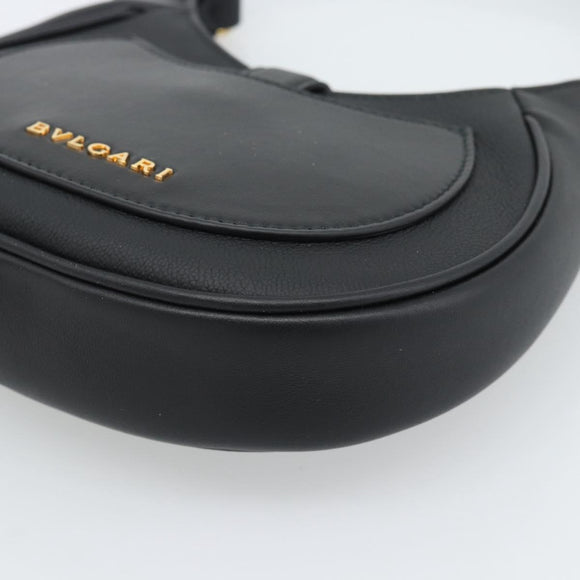 BVLGARI Hand Bag Leather 2way Black Gold Auth ka4770M