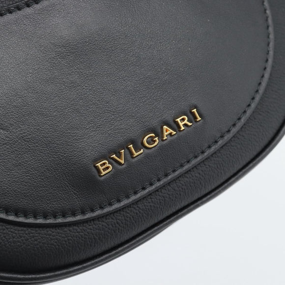 BVLGARI Hand Bag Leather 2way Black Gold Auth ka4770M