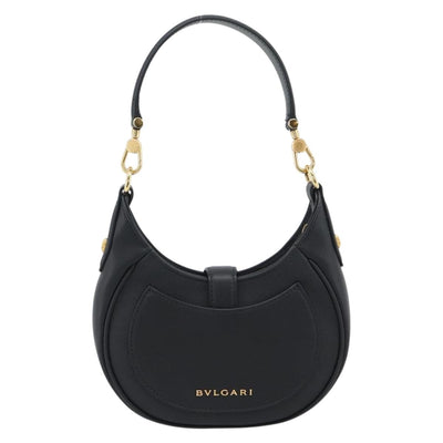 BVLGARI Hand Bag Leather 2way Black Gold Auth ka4770M - 0