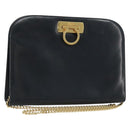 Salvatore Ferragamo Gancini Chain Shoulder Bag Leather Navy Gold Auth ka4772-1