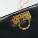 Salvatore Ferragamo Gancini Chain Shoulder Bag Leather Navy Gold Auth ka4772-18