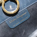 Salvatore Ferragamo Gancini Chain Shoulder Bag Leather Navy Gold Auth ka4772-12