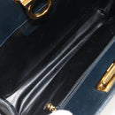 Salvatore Ferragamo Gancini Chain Shoulder Bag Leather Navy Gold Auth ka4772-10