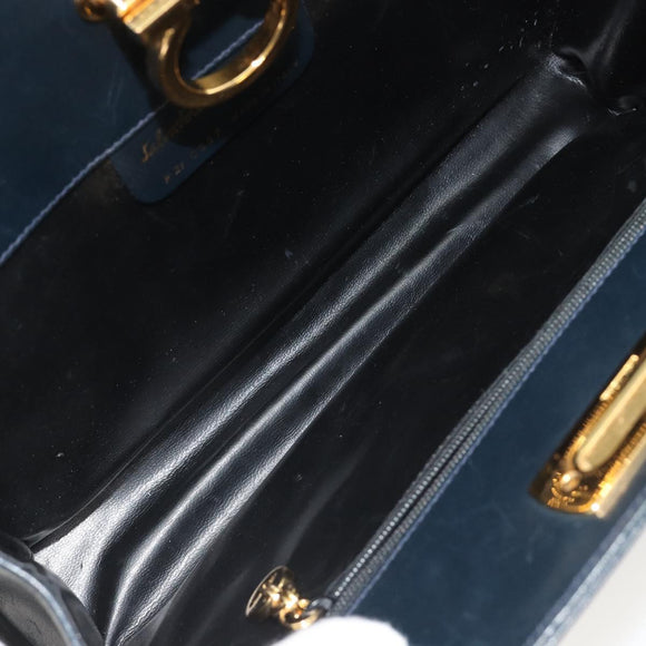 Salvatore Ferragamo Gancini Chain Shoulder Bag Leather Navy Gold Auth ka4772