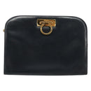 Salvatore Ferragamo Gancini Chain Shoulder Bag Leather Navy Gold Auth ka4772-13